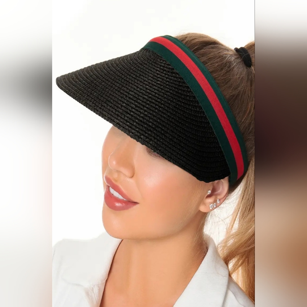 #588 MOST FABULOUS Green and Red Stripe Visor 